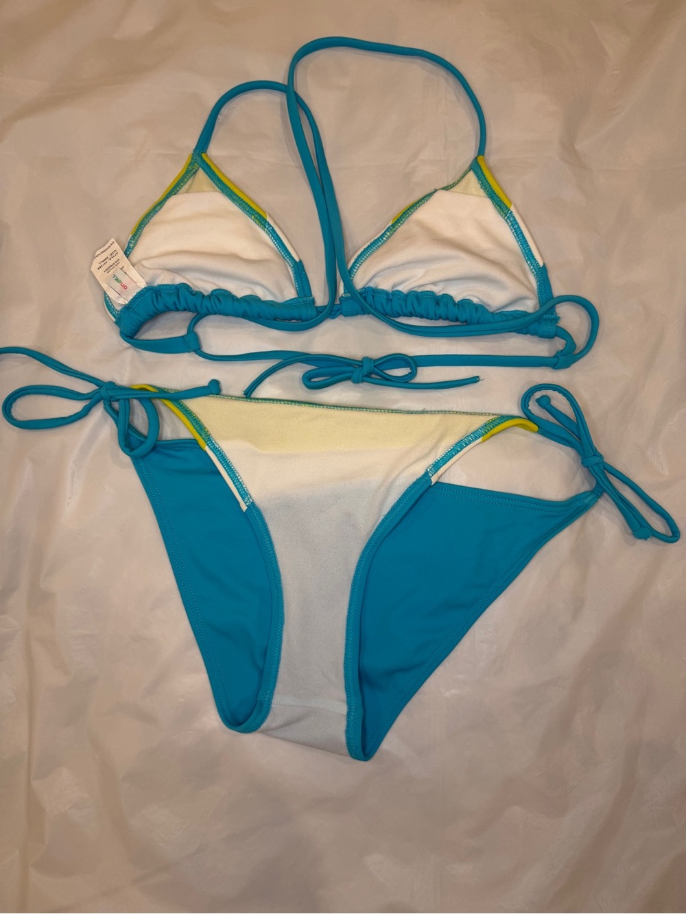 O'Neill Colorblock String Bikini Set Teal, White & Lime Green Triangle Sz S - Picture 4 of 6